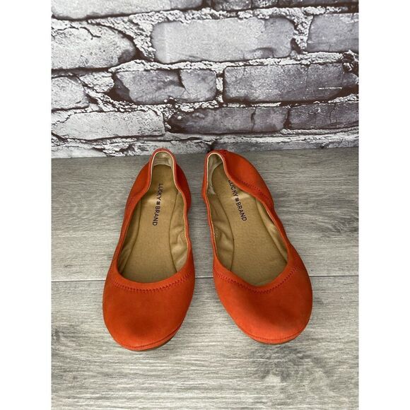 Lucky Brand Leather Emmie Orange Leather Ballet Flats Women’s Sz 8.5M US/38.5EU - Picture 2 of 16